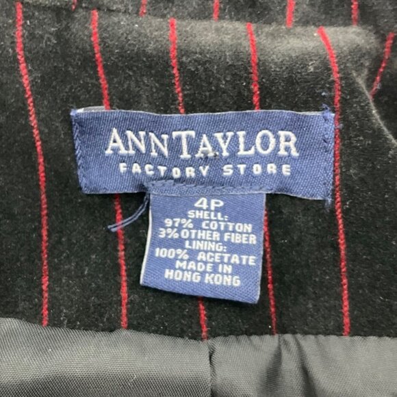 VTG Ann Taylor 4 P Black Pinstripe Red Velvet Blazer Jacket Bow Goth Whimsical - Picture 3 of 14